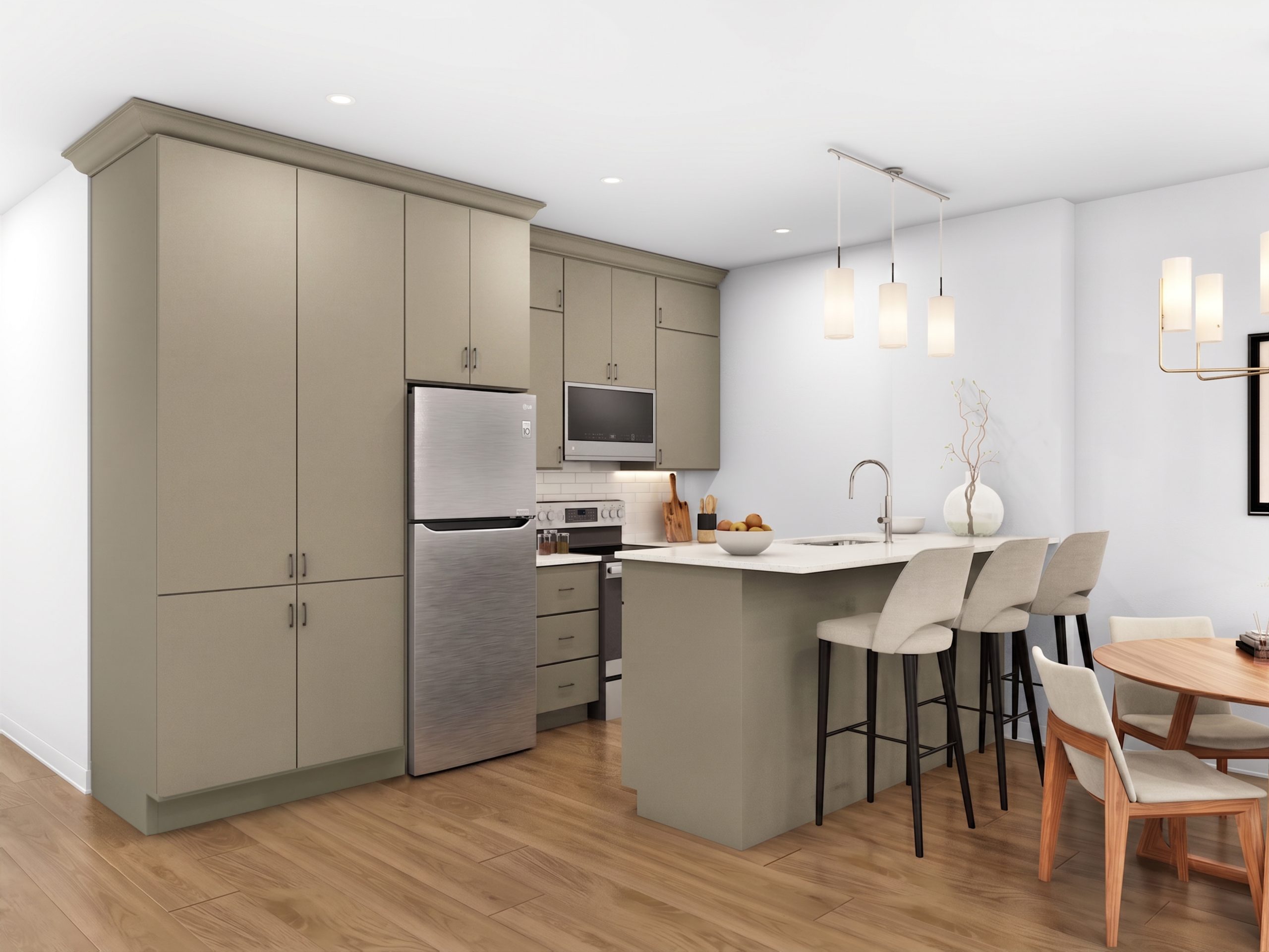 Suite kitchen 1 — Eastridge Orleans townhome interior rendering (Colour 3 palette)