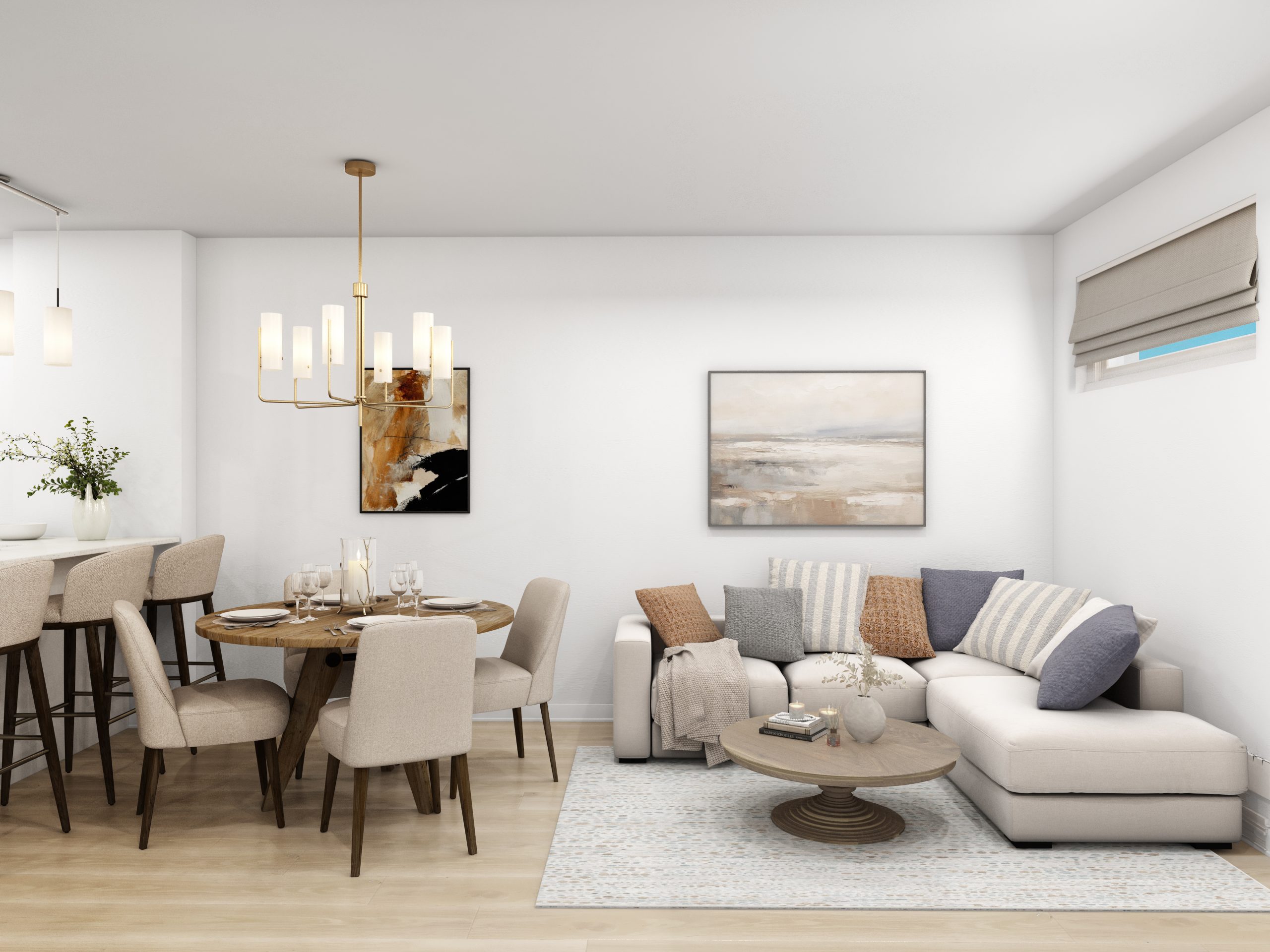 Suite living and dining — Eastridge Orleans townhome interior rendering (Colour 1 palette)