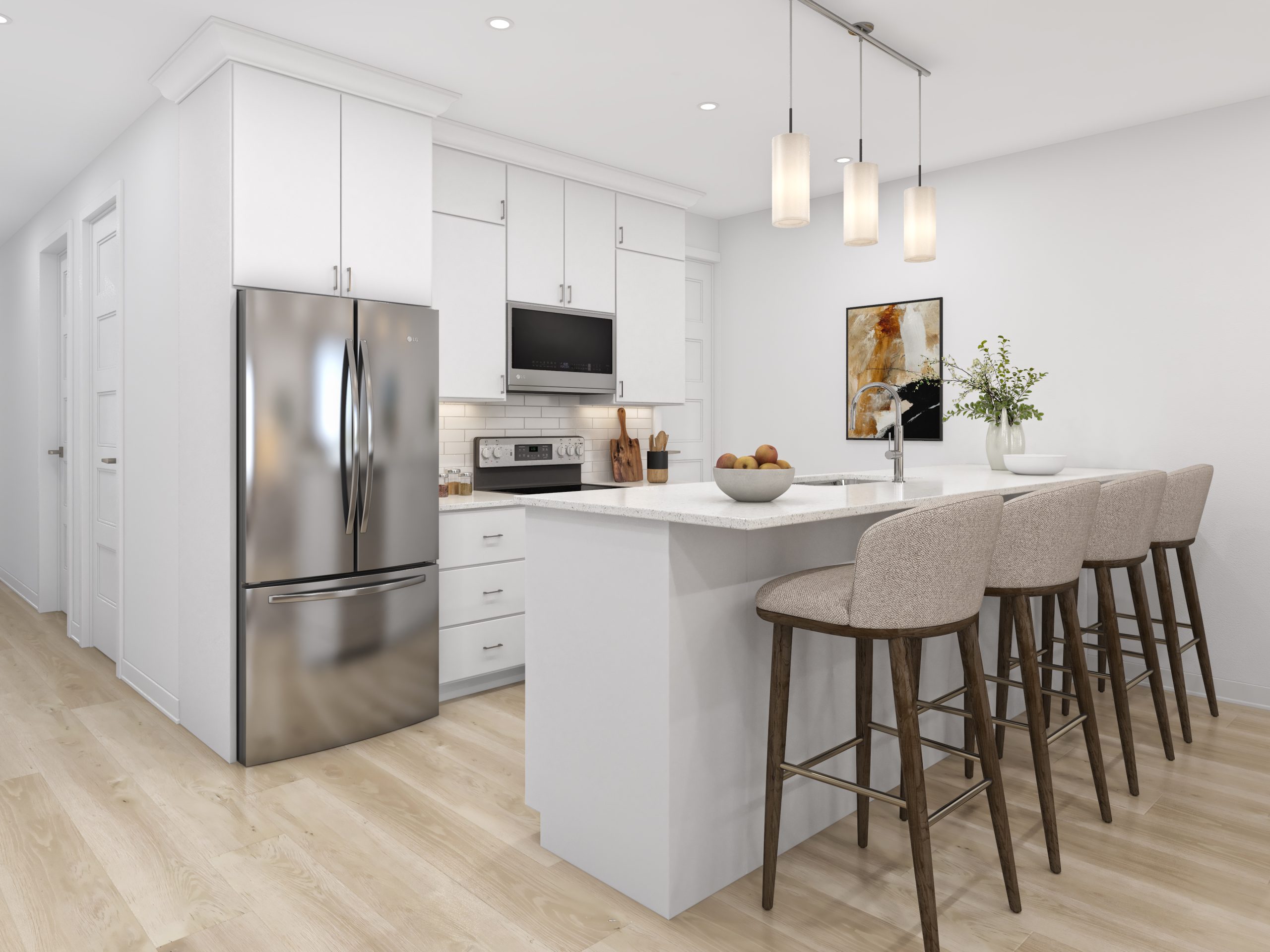 Ground kitchen — Eastridge Orleans townhome interior rendering (Colour 1 palette)