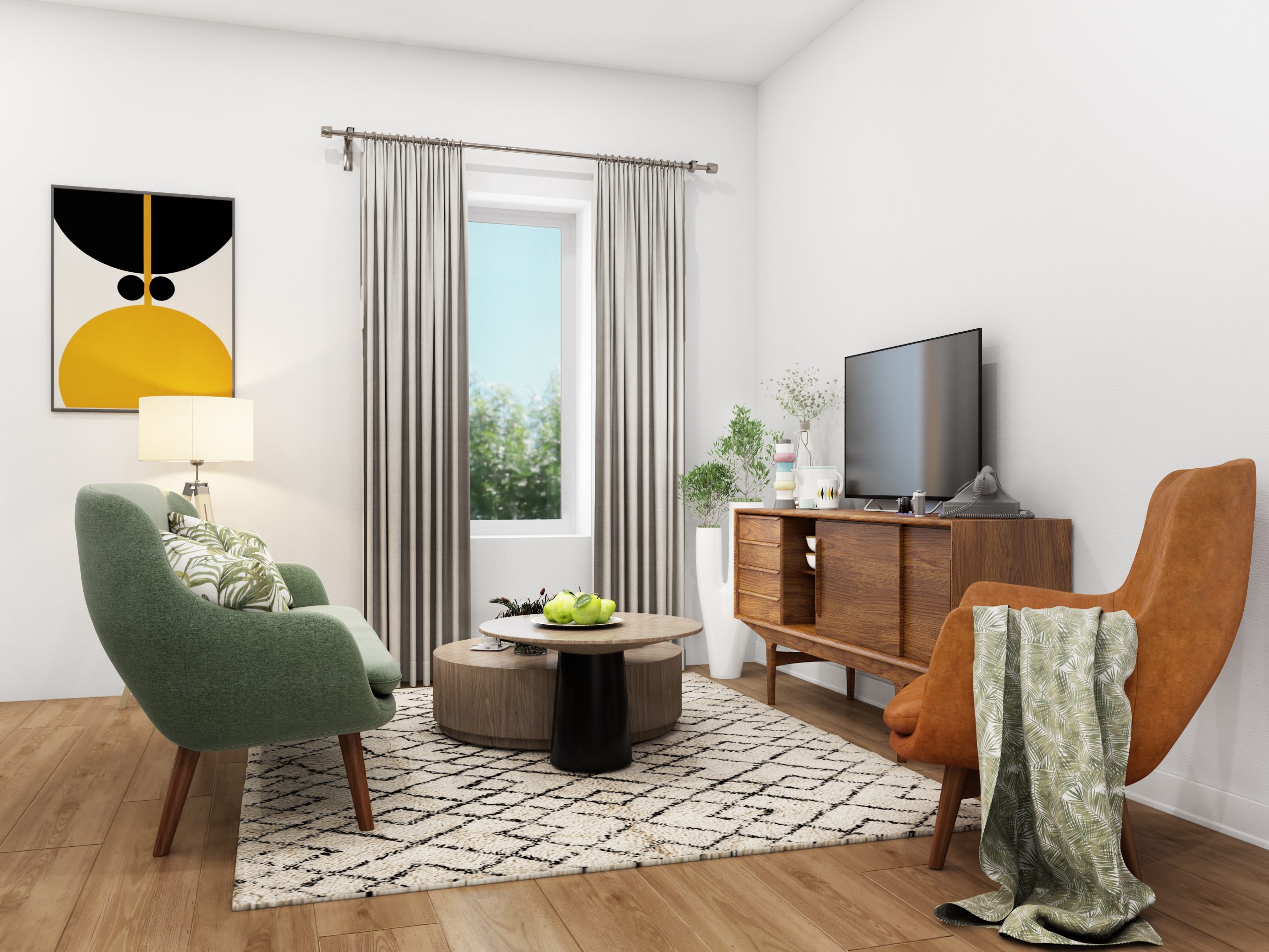 Ground living — Eastridge Orleans townhome interior rendering (Colour 3 palette)