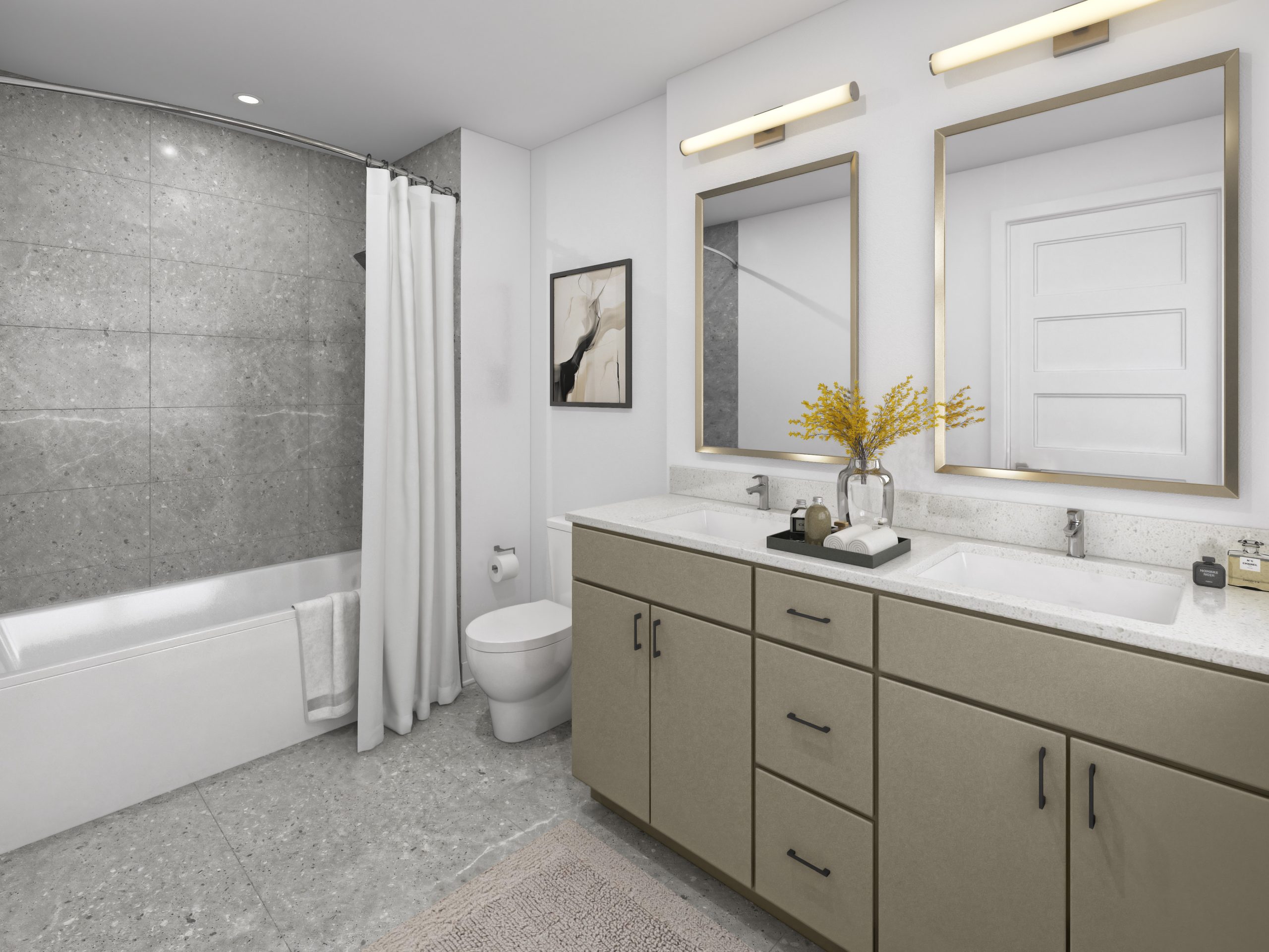 Second floor ensuite — Eastridge Orleans townhome interior rendering (Colour 3 palette)