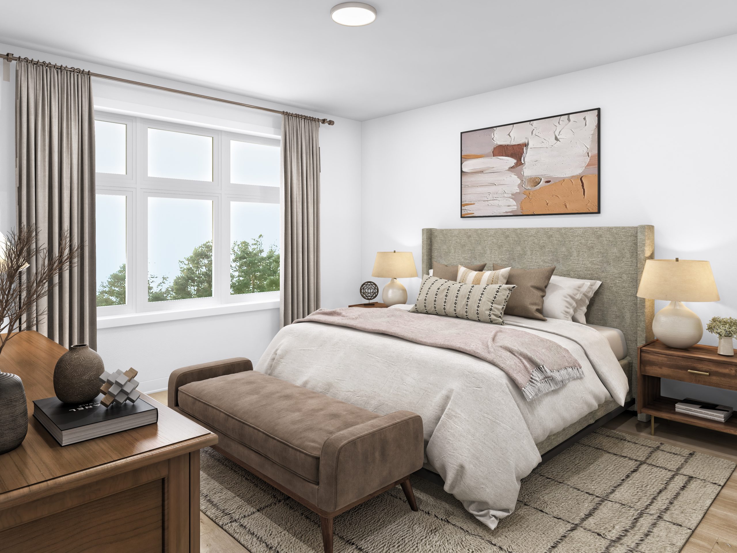 Second floor master bedroom — Eastridge Orleans townhome interior rendering (Colour 1 palette)