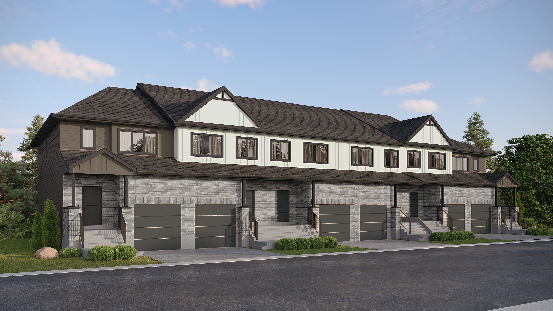 Exterior rendering of Duo Living townhomes at Eastridge Orleans, Orléans